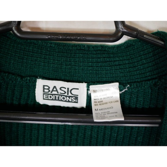 Basic Editions Acrylic Long Sleeve Button Green Cardigan Sweater Mr. Rodgers Med - Picture 3 of 6